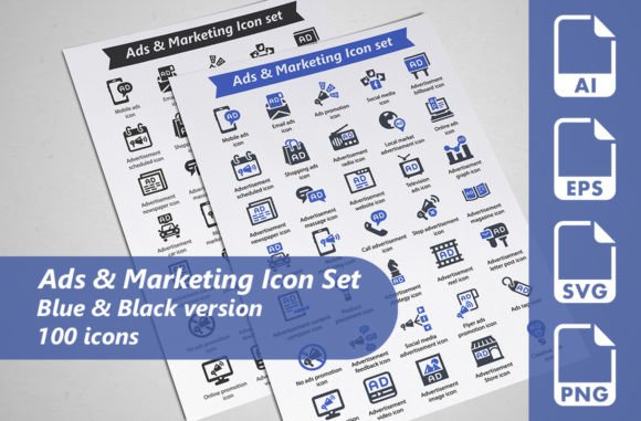 Ads Marketing Icon Set: 100 Icons for Creative Projects