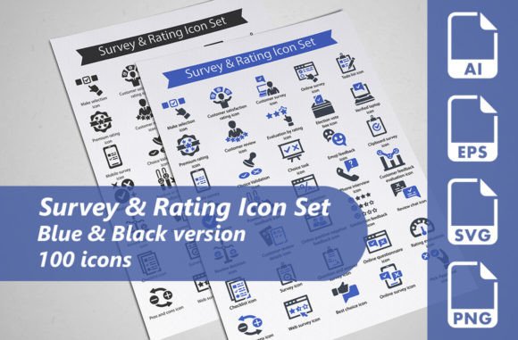 Survey Rating Icon Set: 100 Icons for Design Projects